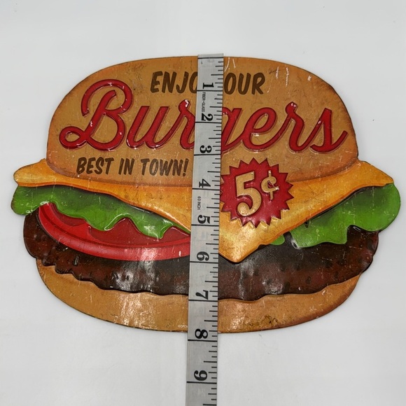 Vintage Burgers Metal Sign Retro Diner Cheeseburger Kitchen Wall Art 5¢ 9x11 - Picture 3 of 5